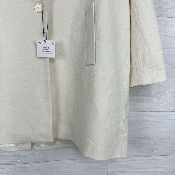 Zara Oversized Textured Wool Blend Coat Women XL Ivory Long Jacket Blazer NEW - Picture 5 of 16